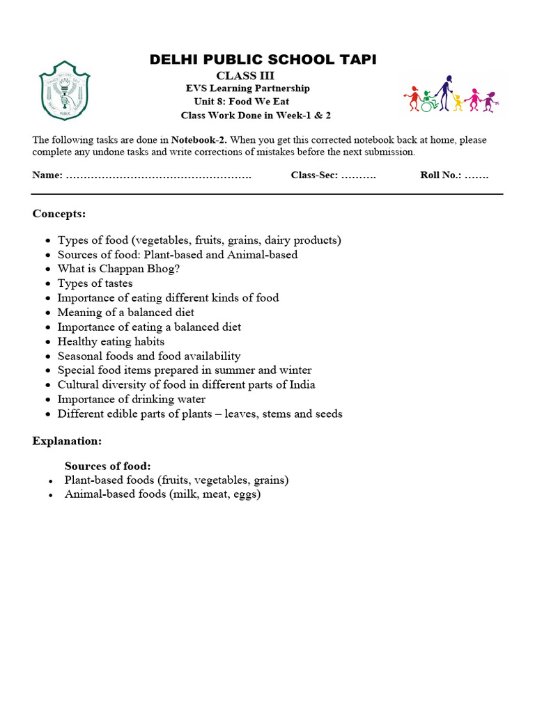 Class III EVS: Food We Eat Unit 8 | PDF | Foods | Healthy Diet