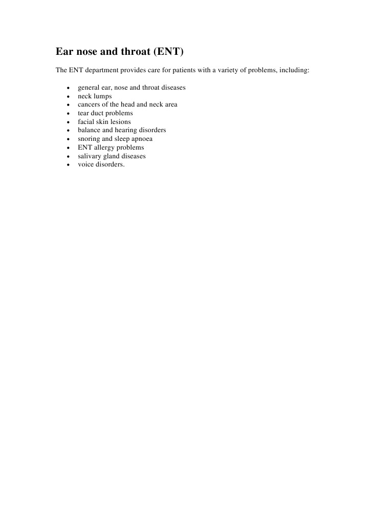 ENT Diseases and Treatments Overview | PDF | Wellness