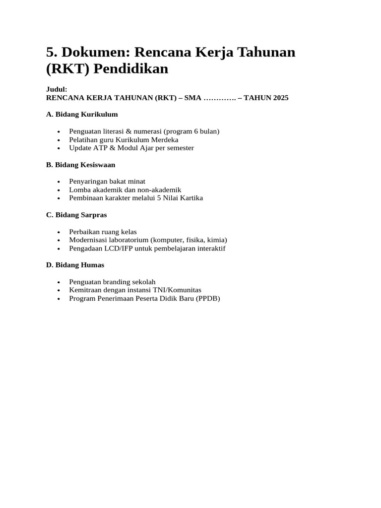 RKT Pendidikan SMA 2025: Kurikulum & Kesiswaan | PDF