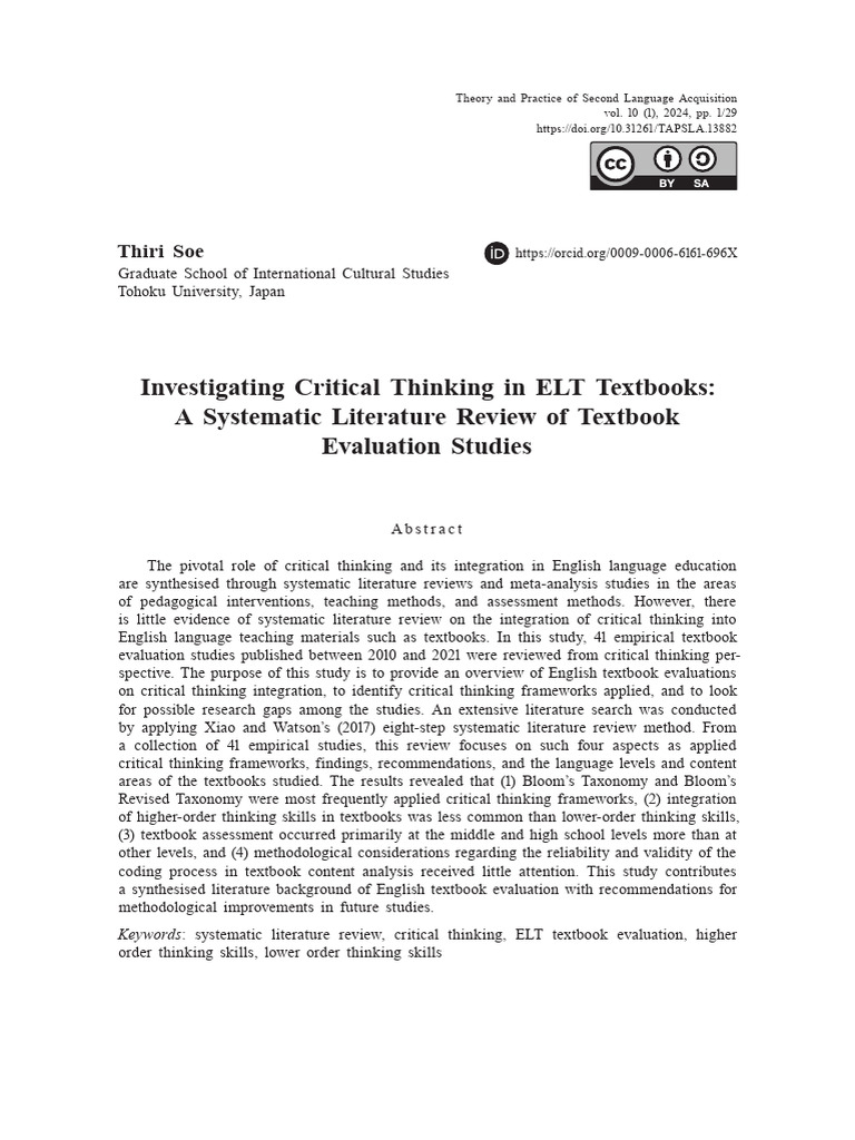 Critical Thinking in ELT Textbooks Review | PDF | Critical Thinking ...