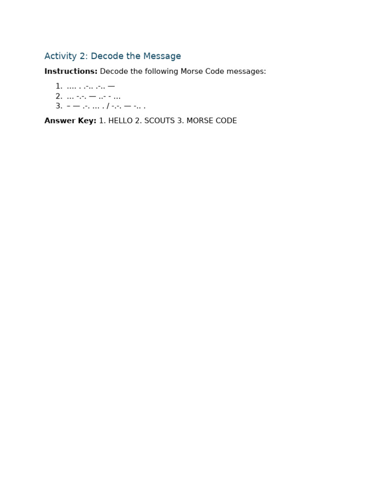 Decode Morse Code Messages Activity | PDF
