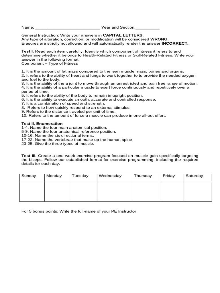 Fitness Components and Exercise Program | PDF