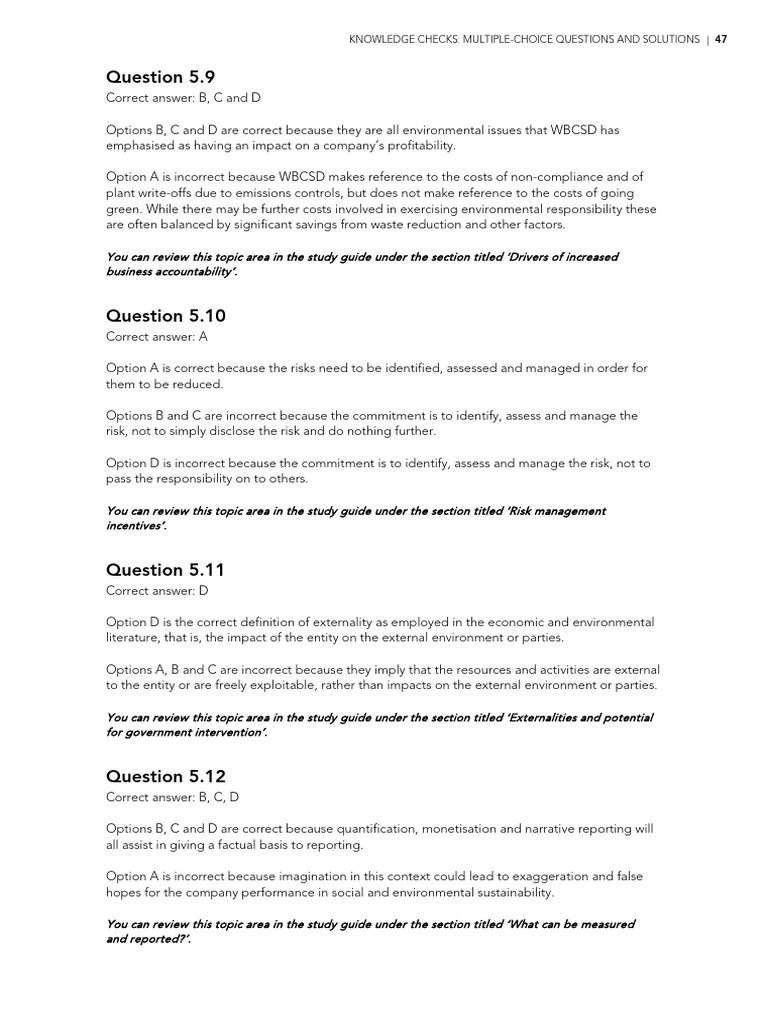 Environmental Knowledge Checks MCQs | PDF | Risk | Externality
