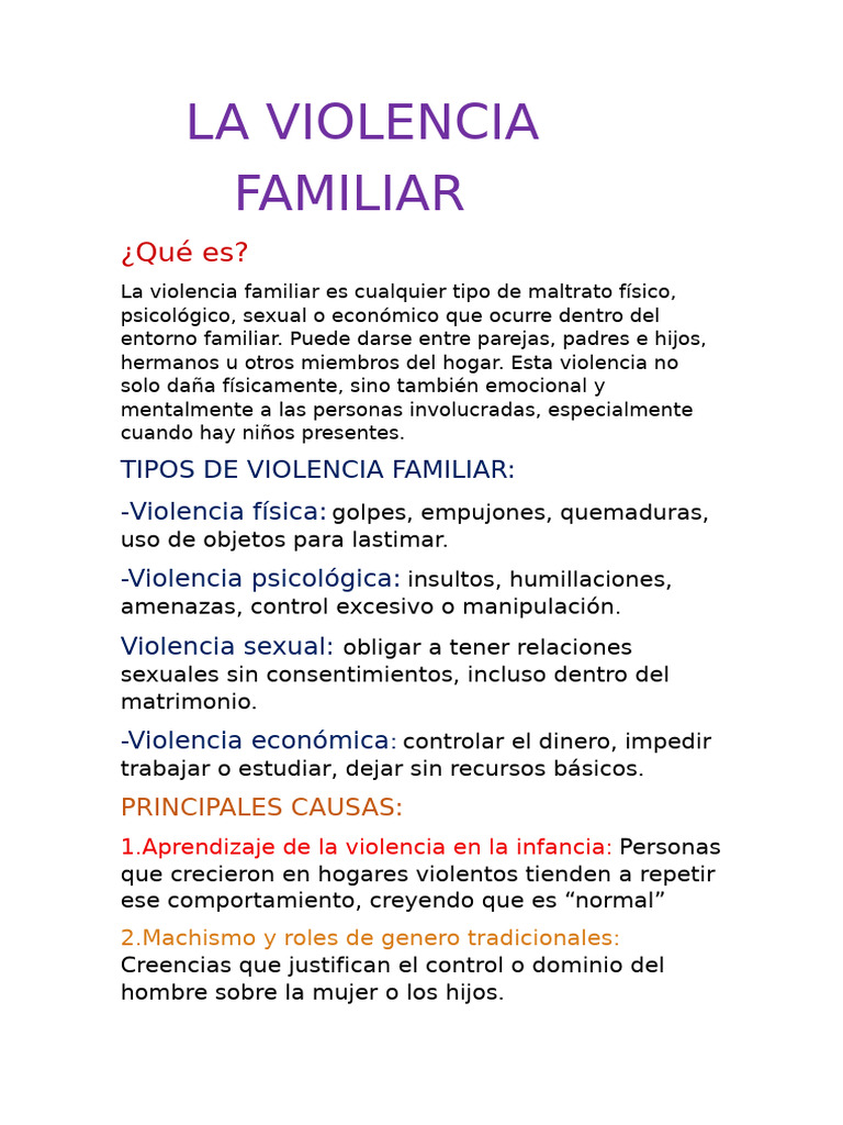 Tipos y Consecuencias de la Violencia Familiar | PDF