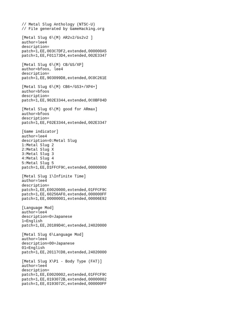 Metal Slug 6 Cheat Codes and Patches | PDF | Shotgun | Machine Gun