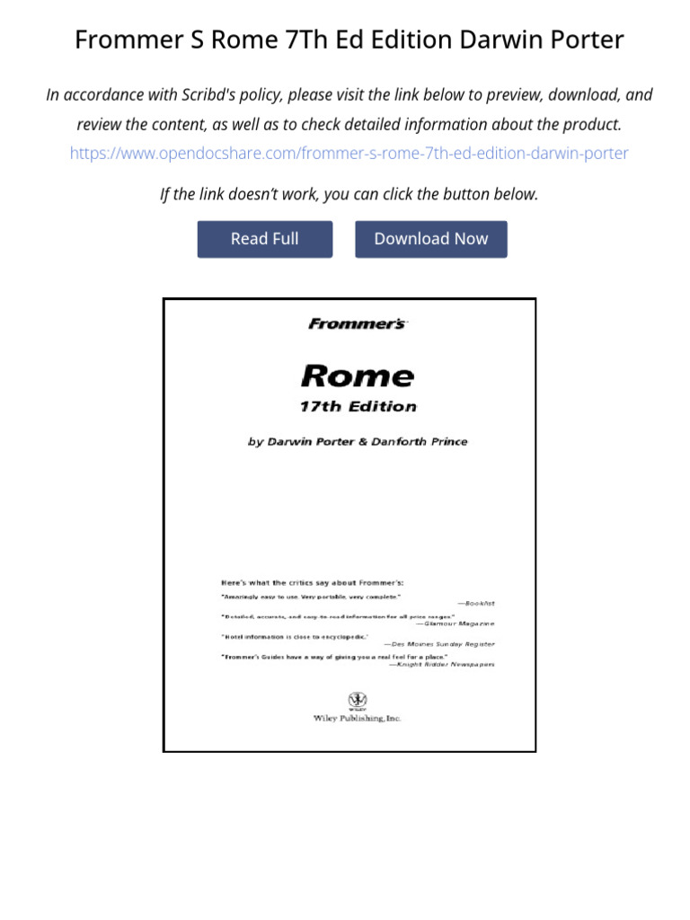 Frommer s Rome 7th ed Edition Darwin Porter | PDF | Rome