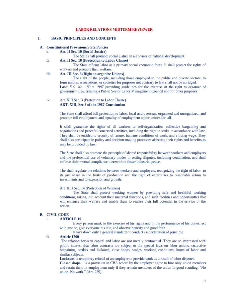 Labor Relations Midterm Study Guide | PDF | Collective Bargaining ...