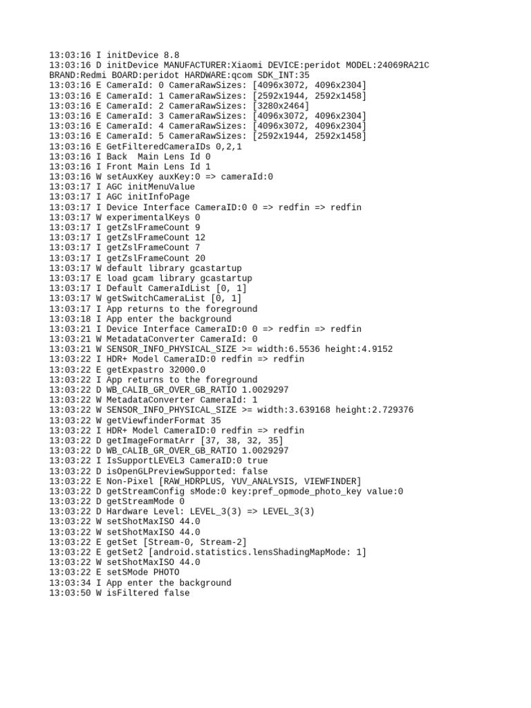 Xiaomi Redmi Camera Initialization Log | PDF