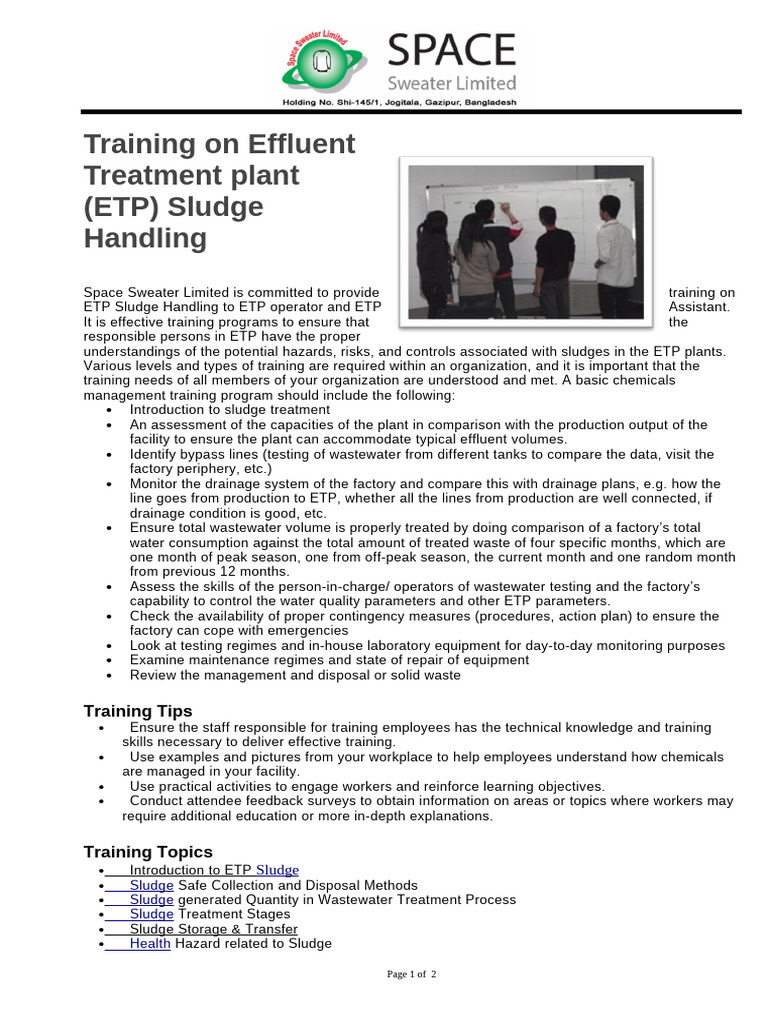 ETP Sludge Handling Training | PDF