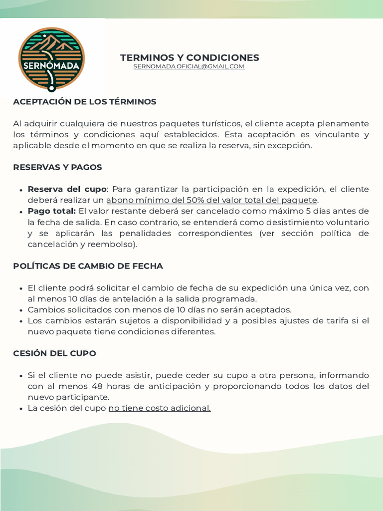 Términos y Condiciones de Sernómada | PDF