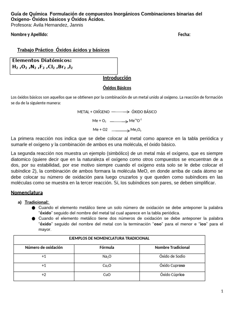 Formulación de Óxidos Ácidos y Básicos | PDF | Óxido | Elementos químicos