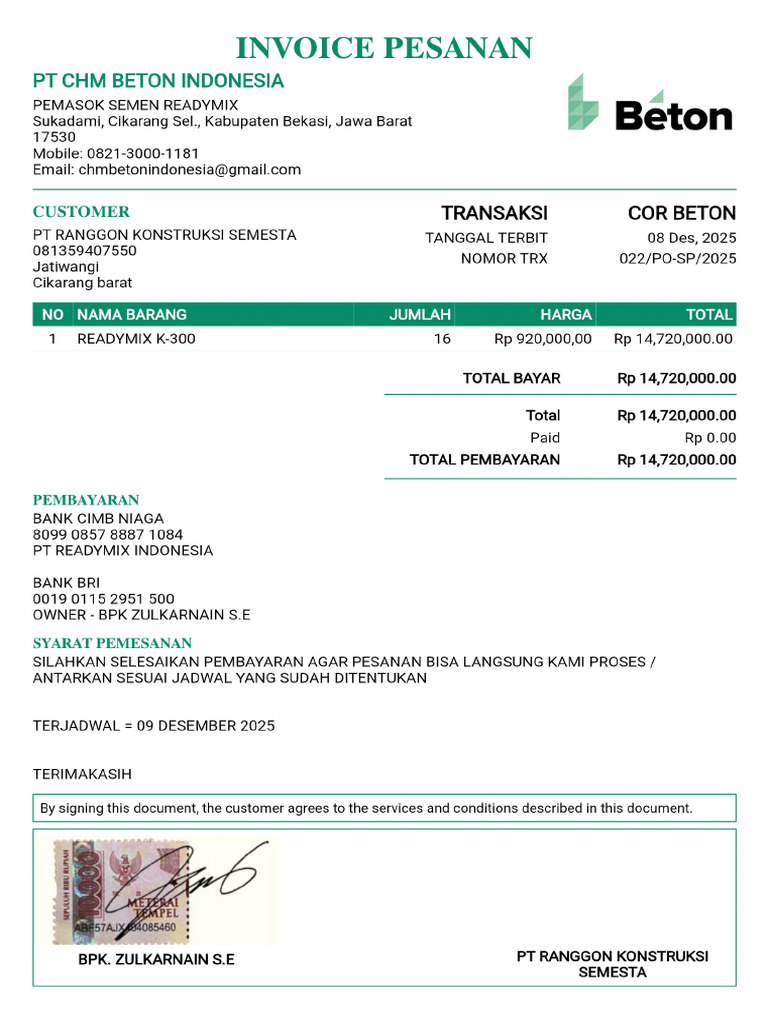 Invoice Corbeton 25 | PDF