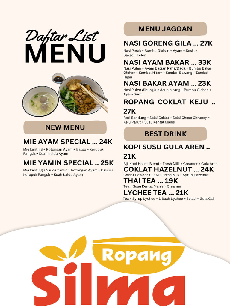 Ropang Silma - Menu | PDF