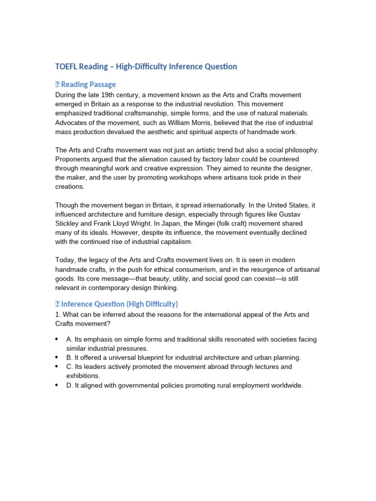 TOEFL Reading Inference Hard | PDF