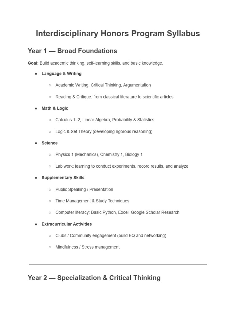Interdisciplinary Honors Program | PDF | Critical Thinking | Physics