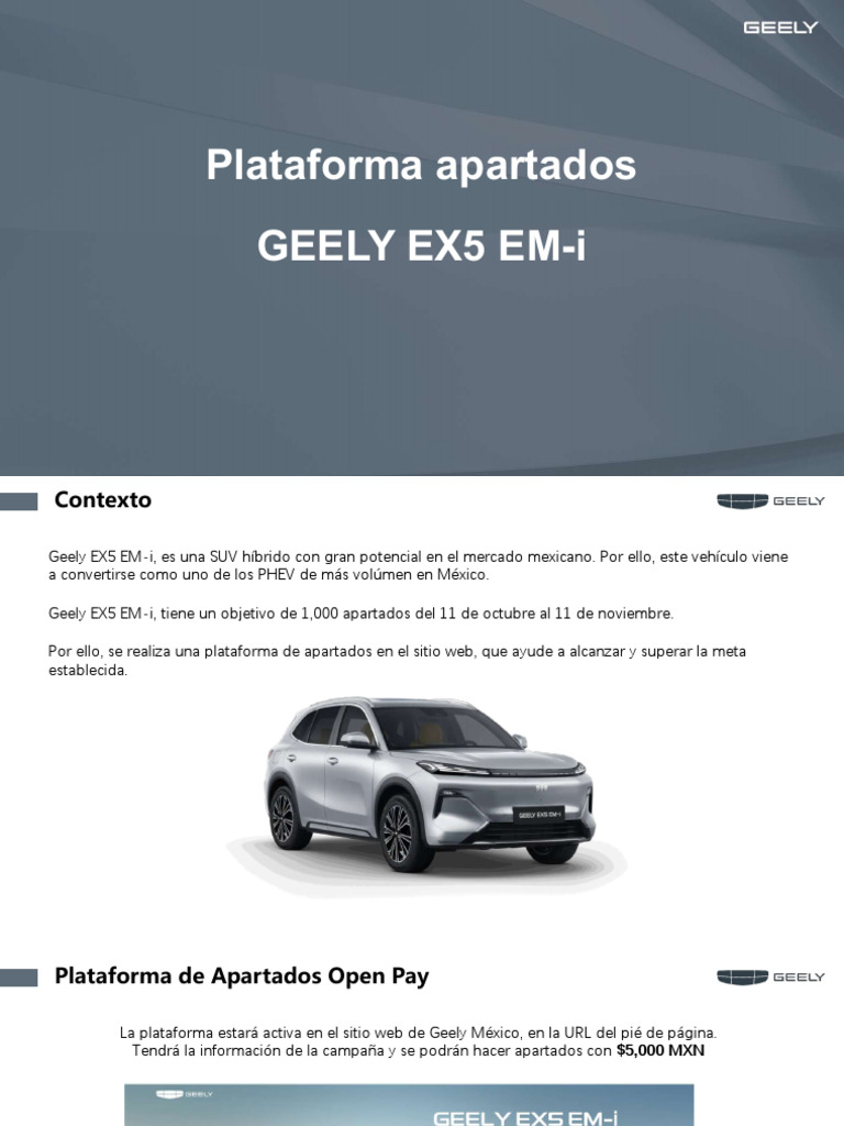 Plataforma de Apartados Geely EX5 EM-i | PDF