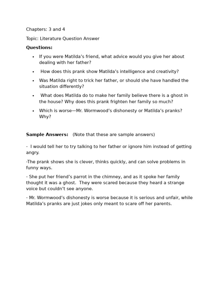 Matilda's Pranks and Family Dynamics | PDF