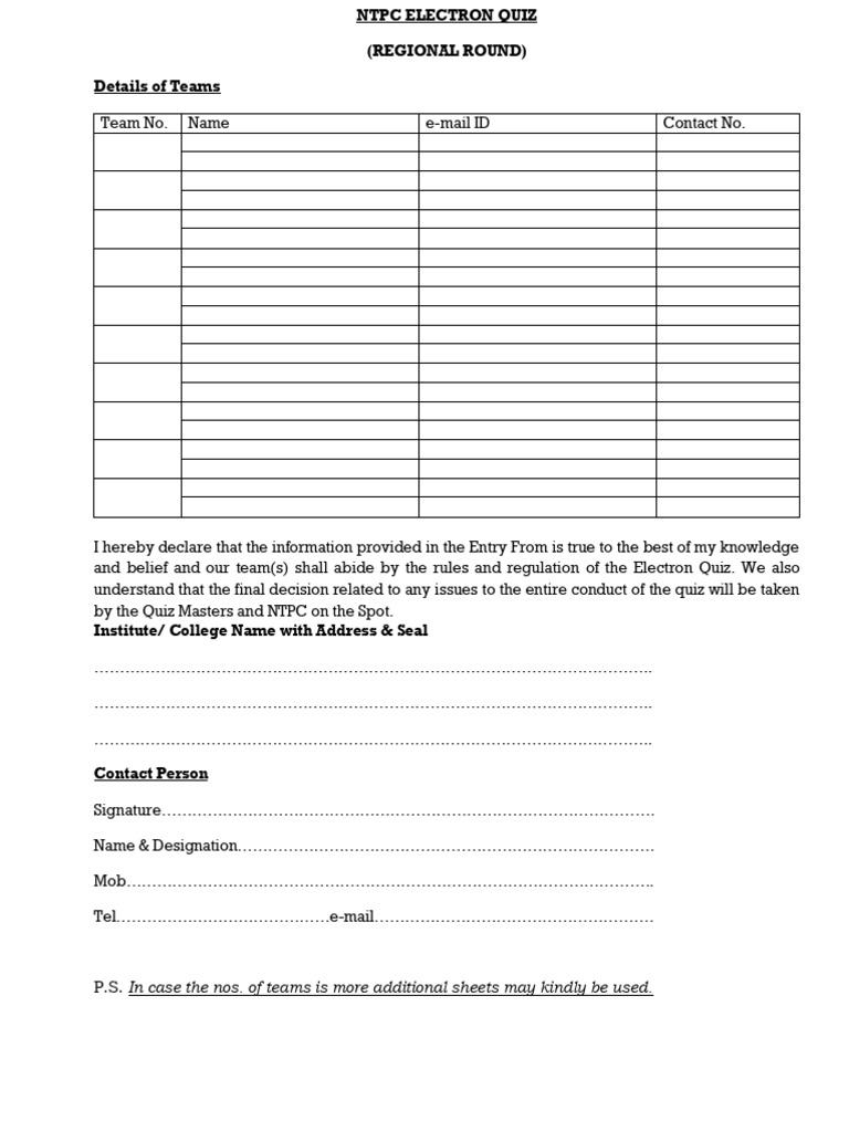 Participation Entry Form | PDF