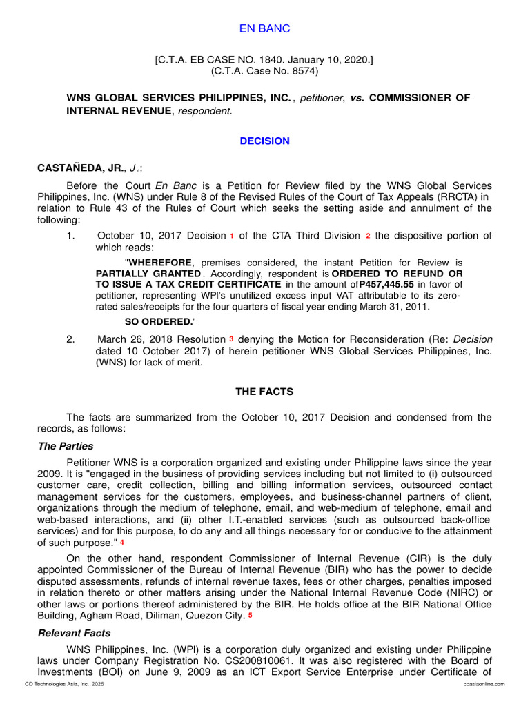 WNS Global Services Philippines, Inc. v. Commissioner of Internal ...