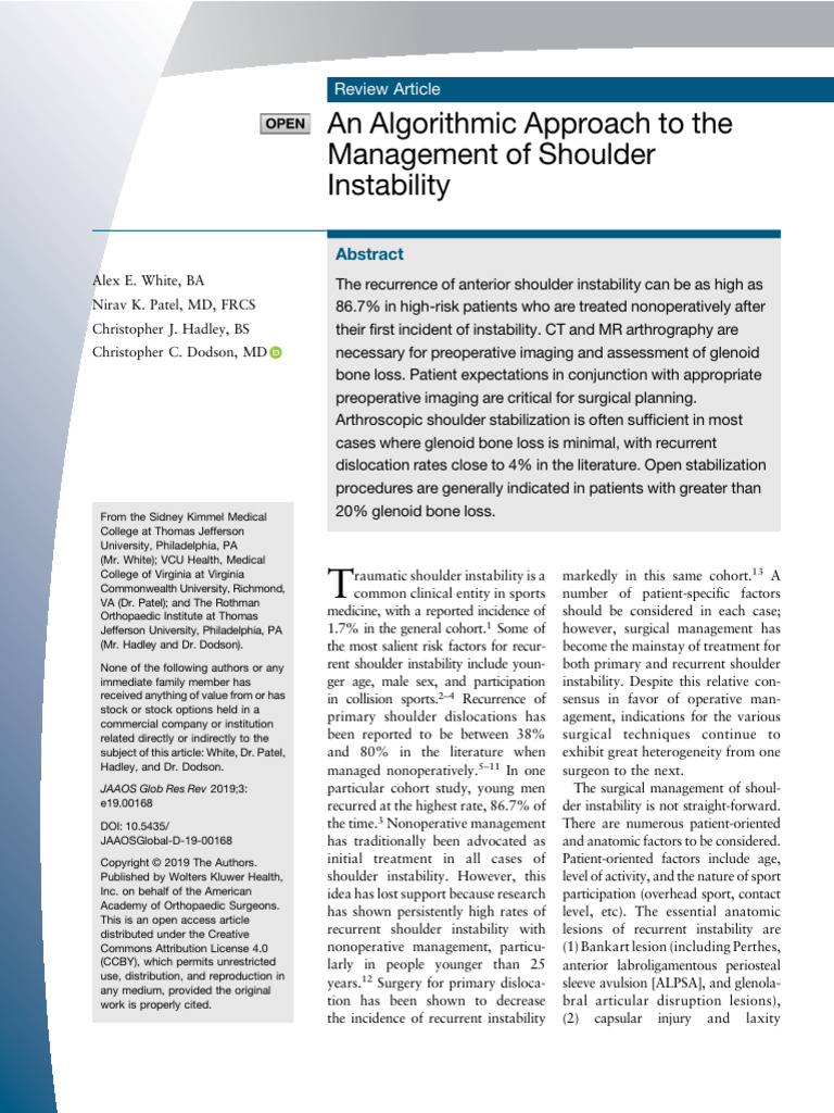 Shoulder Instability Management Algorithm | PDF | Shoulder ...