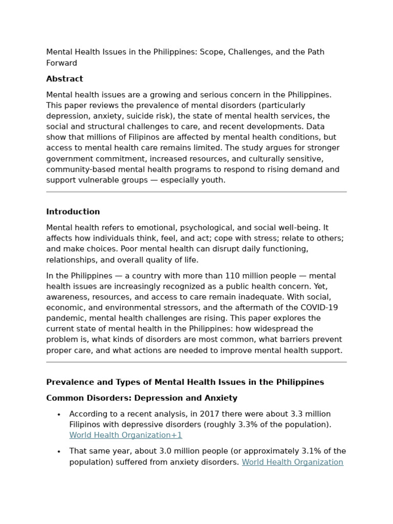 Mental Health Challenges in the Philippines | PDF | Mental Health ...