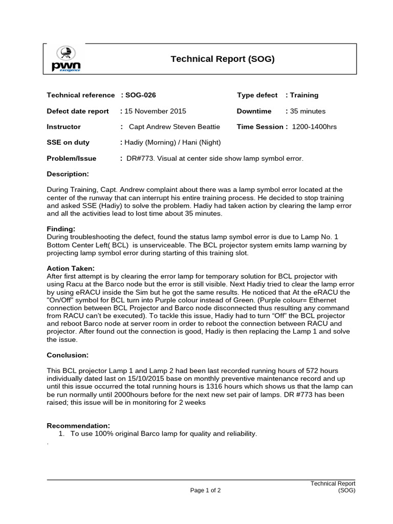 BCL Projector Lamp Error Report | PDF
