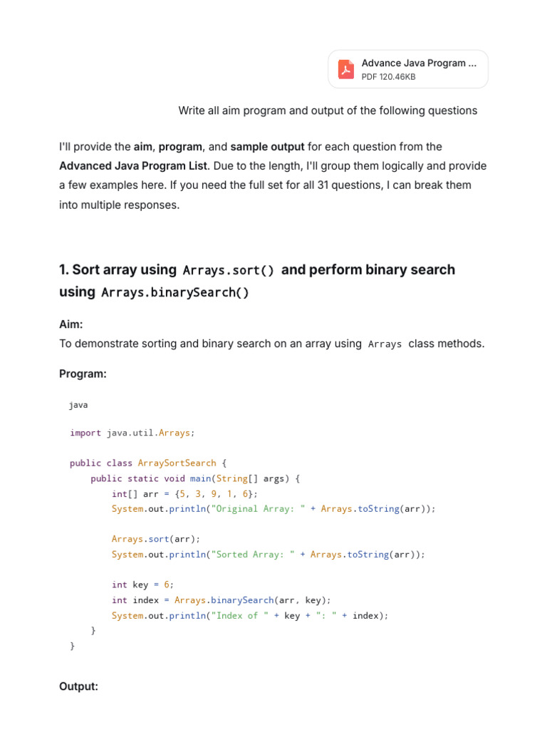 Advanced Java Program Examples and Outputs | PDF | Computer Programming ...