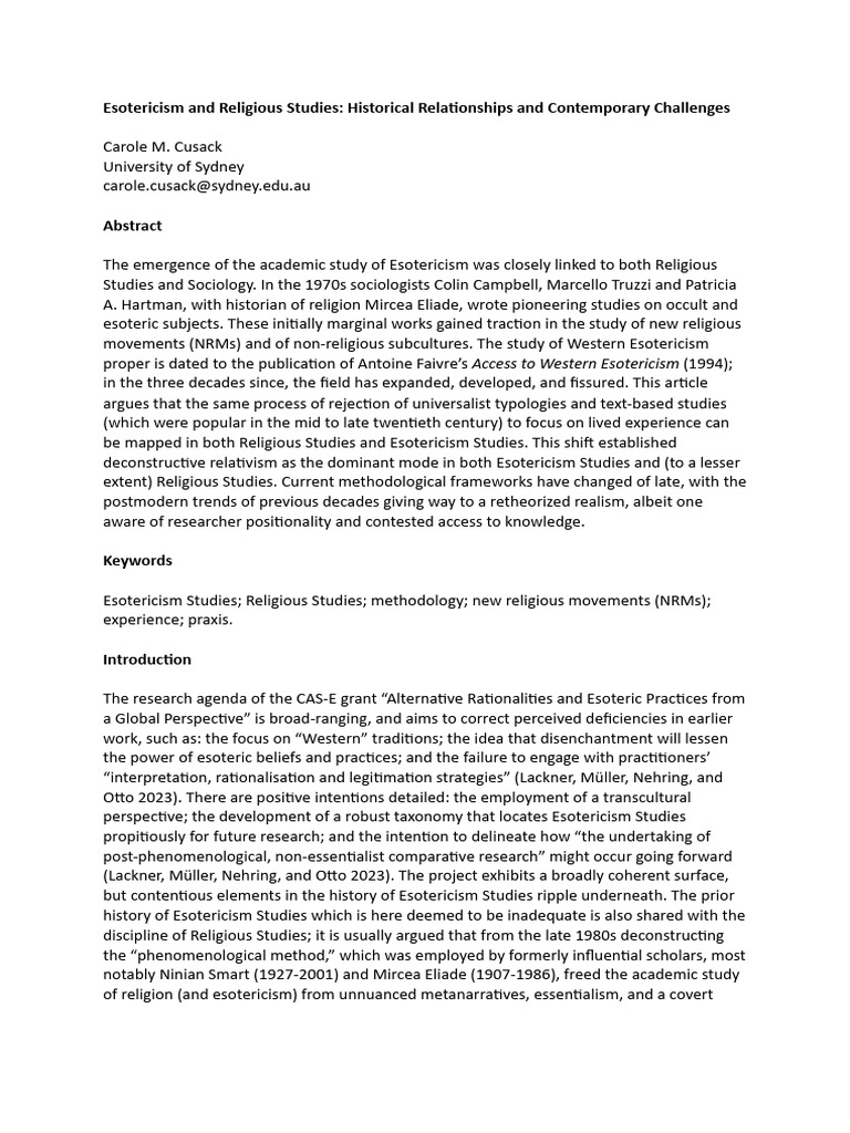 Esotericism and Religious Studies Evolution | PDF | Western Esotericism ...