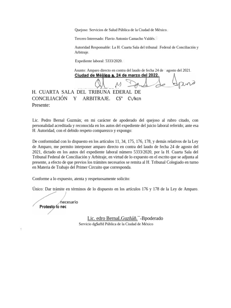 Amparo contra laudo laboral 5333/2020 | PDF | Estatuto de limitaciones ...