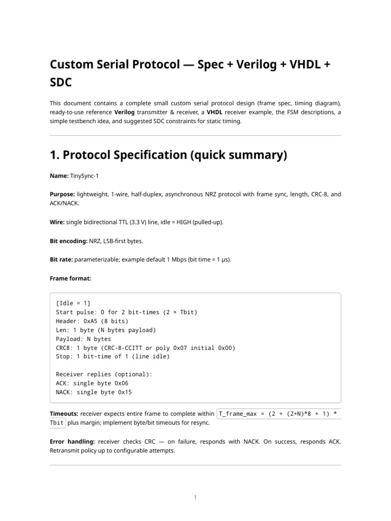 TinySync-1 Custom Serial Protocol Design | PDF | Transmission Control ...