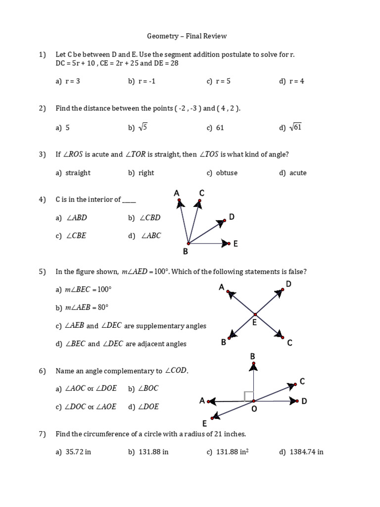 Geometry Final Review Questions | PDF | Elementary Mathematics ...