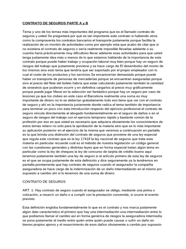 CONTRATO DE SEGUROS PARTE A y B | PDF | Póliza de seguros | Seguro