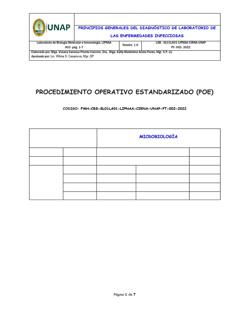 POE 002_Principios Generales Del Diágnosctico de Laboratorio_Micro ...