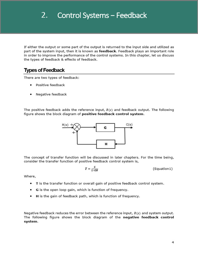 Types and Effects of Feedback in Control Systems | PDF | Force | Torque