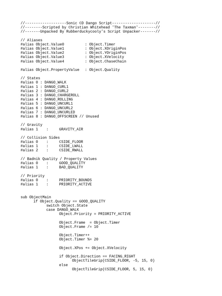 Sonic CD Dango Enemy Script | PDF