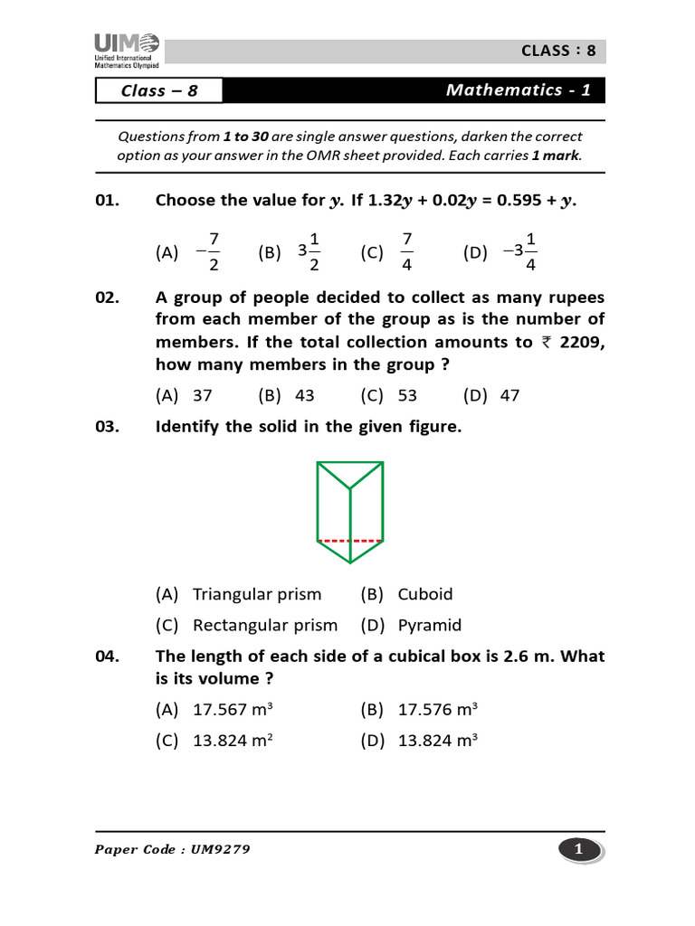 Class 8 Mathematics Practice Questions | PDF | Euclid | Elementary Geometry