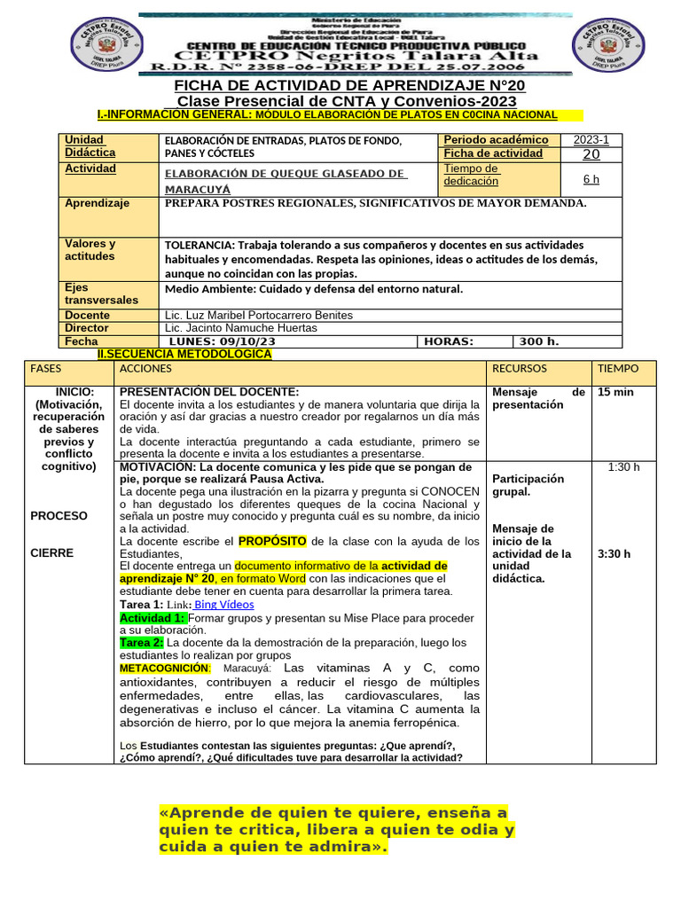 Faa20 Queque Maracuyá-Coc Nac-Cnta-23 | PDF | Maestros | Alimentos
