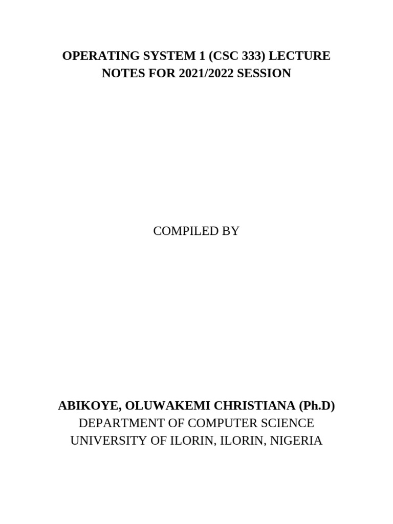 Operating System Lecture Notes 2021 | PDF | Operating System | Process ...