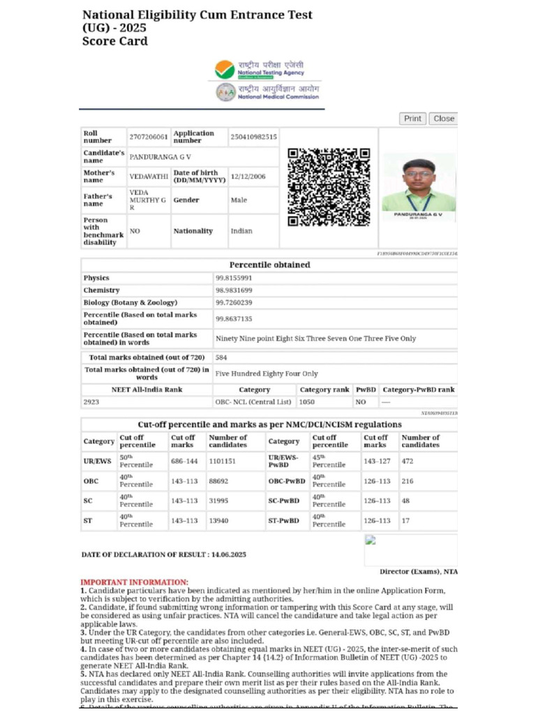 Neet Score Card. - Compressed | PDF