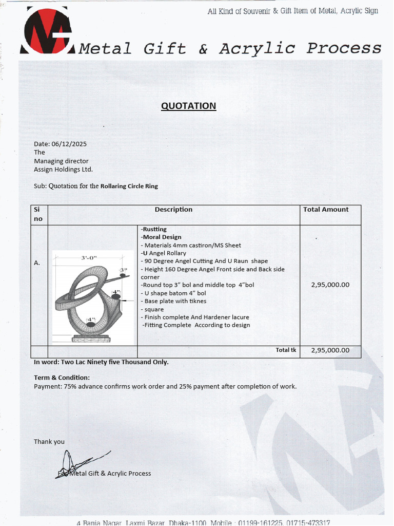 Quotation for Rollaring Circle Ring | PDF