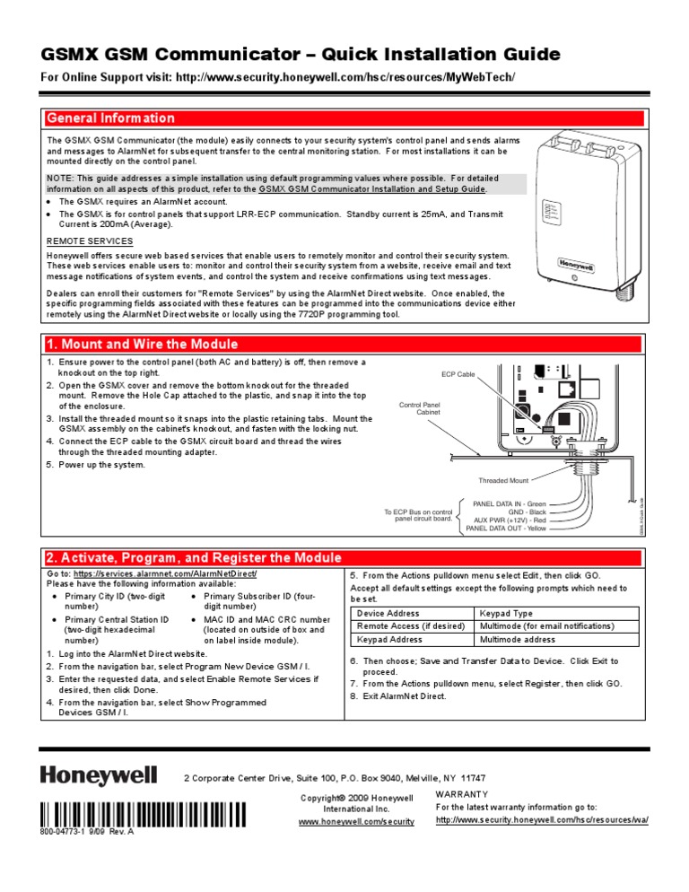 Honeywell Gsmx Quick Install Guide Short Version | Security Alarm