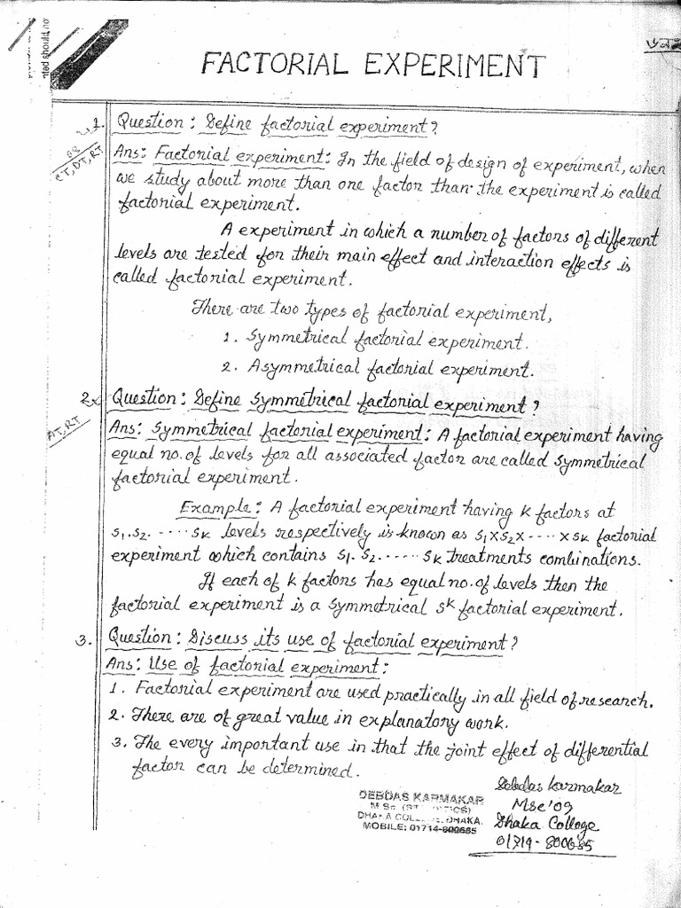 Factorial Experiment | PDF