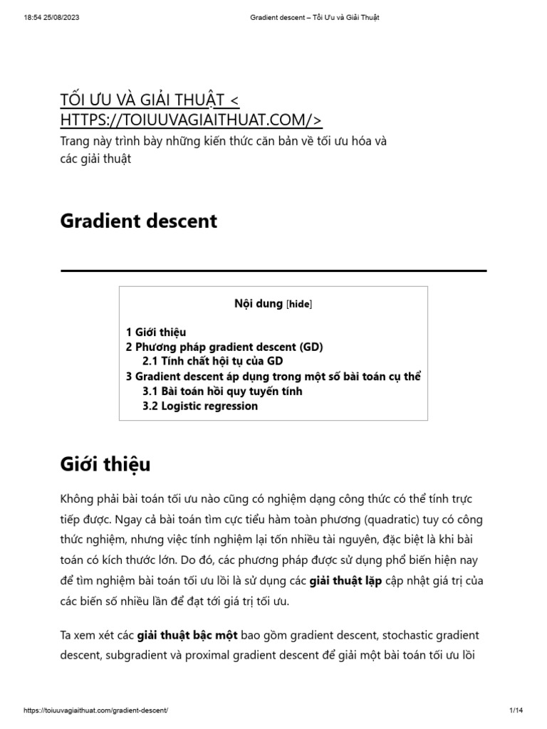 2. Gradient Descent - Tối Ưu Và Giải Thuật | PDF