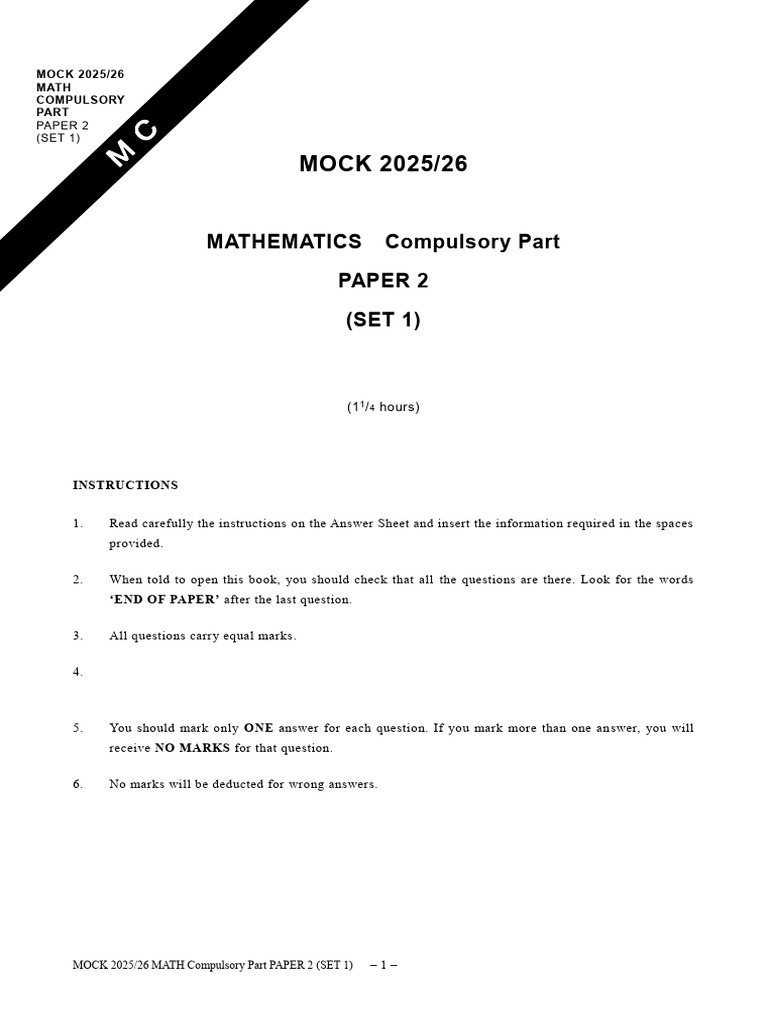 Mock 2025/26 Math Paper 2 Exam | PDF | Area | Mathematics