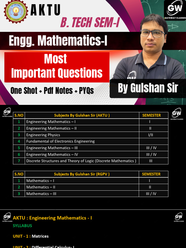 AKTU Engineering Mathematics I Notes | PDF | Matrix (Mathematics ...