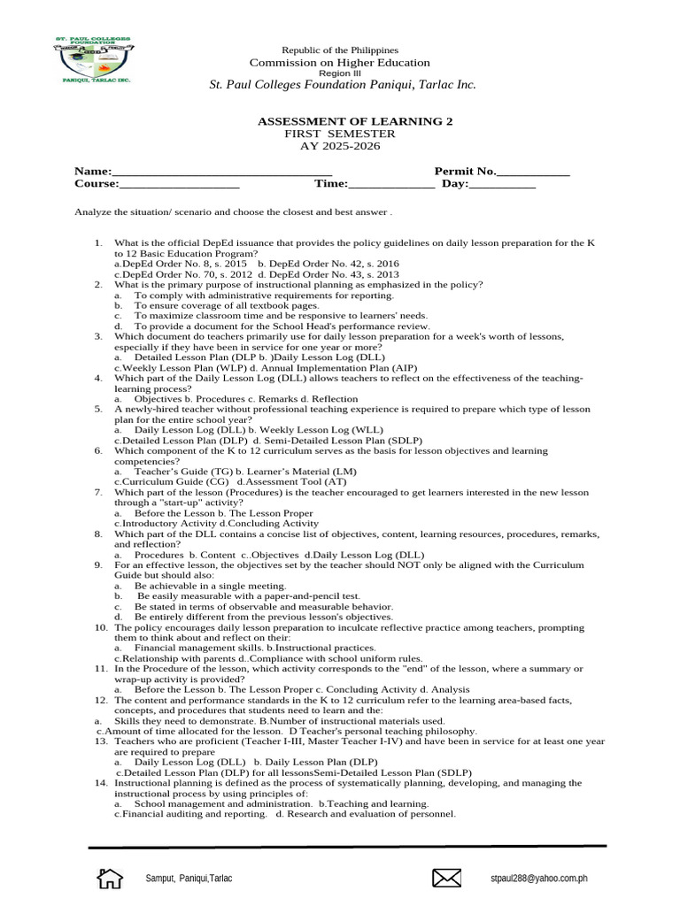 K to 12 Lesson Planning Assessment Guide | PDF | Educational Assessment ...