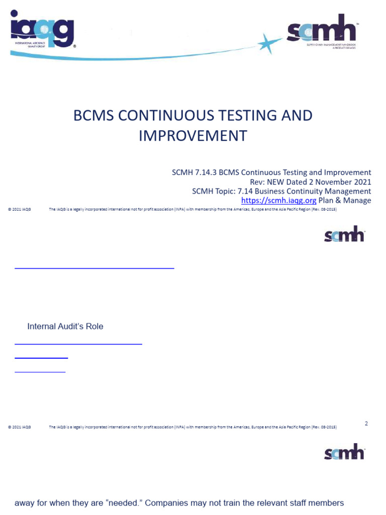 7.14.3 BCMS Continuous Testing and Improvement Rev New Dated 2NOV2021 ...