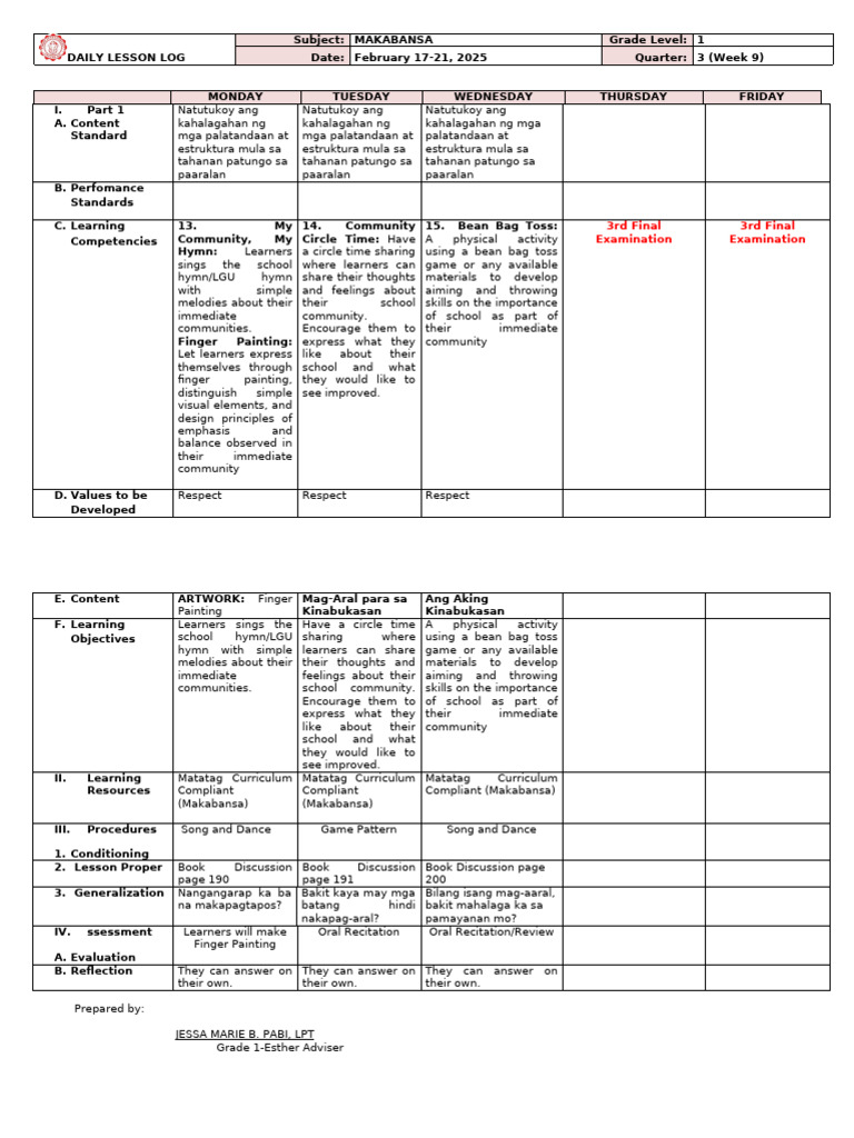 Grade 1 Makabansa Daily Lesson Plan | PDF | Learning | Education Theory