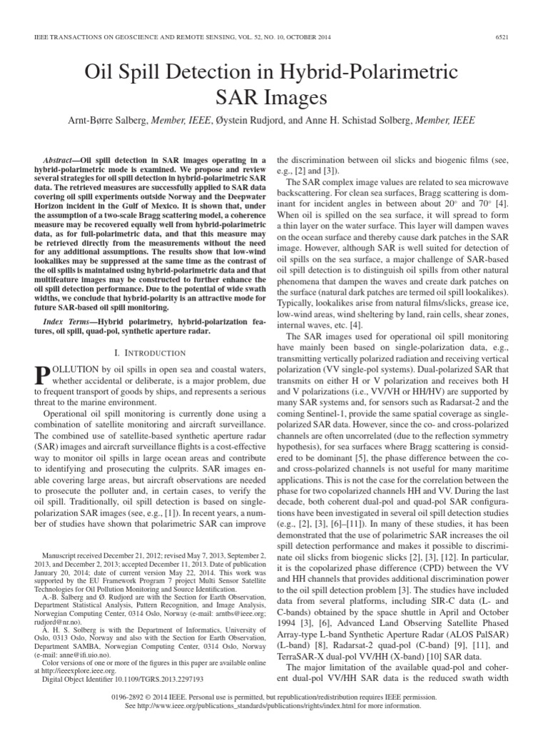 Hybrid-Polarimetric SAR for Oil Spill Detection | PDF | Polarization ...