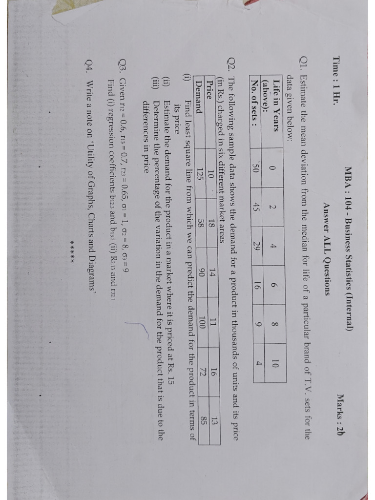 Statistics Internal PYQ | PDF
